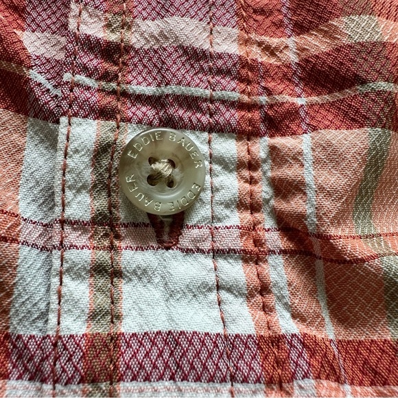 Eddie Bauer Mens Shirt XL Tall Orange Plaid Short Sleeve Performance Pocket Hike - Picture 4 of 11